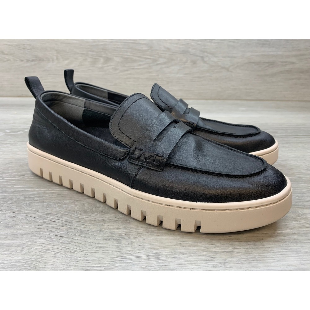 Vionic Uptown Black Leather Penny Loafers Platform Lug Sole Shoes Women's 8